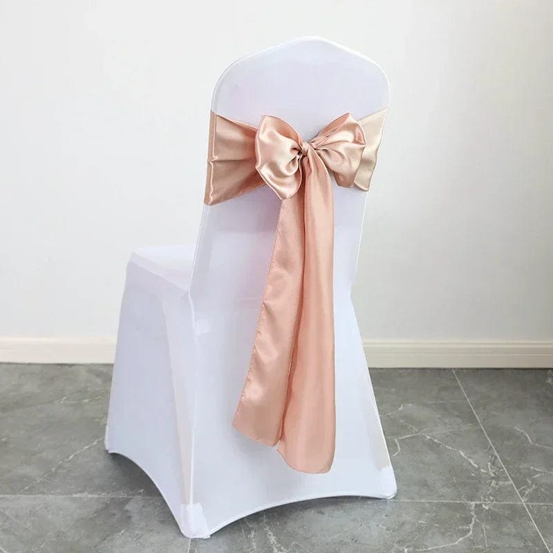 Showlu Fashion Store champagne pink 50PCS 17x275cm Rose Gold Satin Chair Sashes Bows Chair Cover Ribbons for Wedding Banquet Party Baby Shower Event Decorations