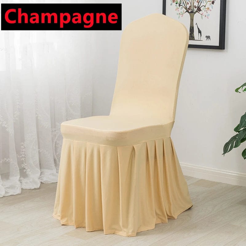  Showlu Fashion Store Champagne Pleated Skirt Stretch Spandex Dining Chair Cover Removable Weddings Banquet Chair Protectors Party Hotel Washable Seat Covers