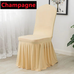  Showlu Fashion Store Champagne Pleated Skirt Stretch Spandex Dining Chair Cover Removable Weddings Banquet Chair Protectors Party Hotel Washable Seat Covers