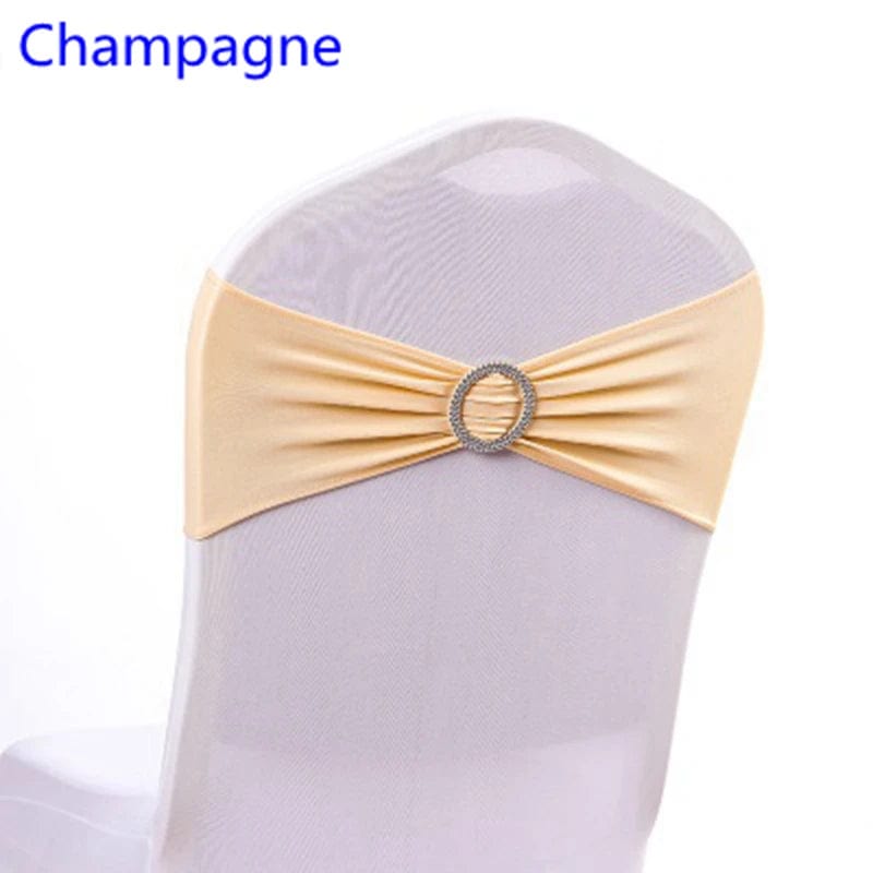  Showlu Fashion Store CHAMPAGNE Spandex Chair Sash Wedding With Round Buckle Lycra Stretch For All Band Universal Birthday Party Show Decoraiton