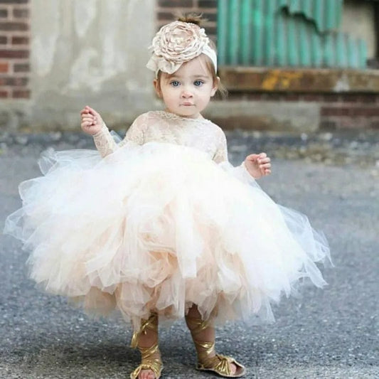  Showlu Fashion Store Champagne Tulle Newborn Baby Girls Baptism Dress 1st Birthday Newborn Princess Christening Gown Outfit Baby Girl Party Vestidos