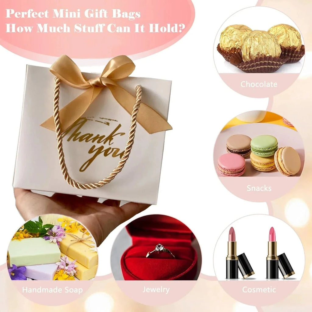 Showlu Fashion small paper gift bags with handles, ideal for thank you favors, in a pack of 20 or 50 for various occasions.