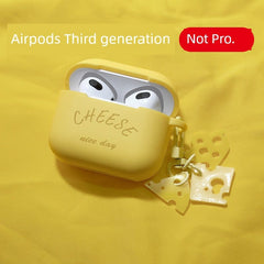 Showlu Fashion Store Cheese cheese Airpods New 3 generation + pendant Airpodspro2 Protective Case Niche Three Generations 3 Second Generation Silicone Soft Case for Apple Wireless Headset Protective Case Solid Color Ins Style Trendy Cute Cheese AirPods Cute Minimalist IPod