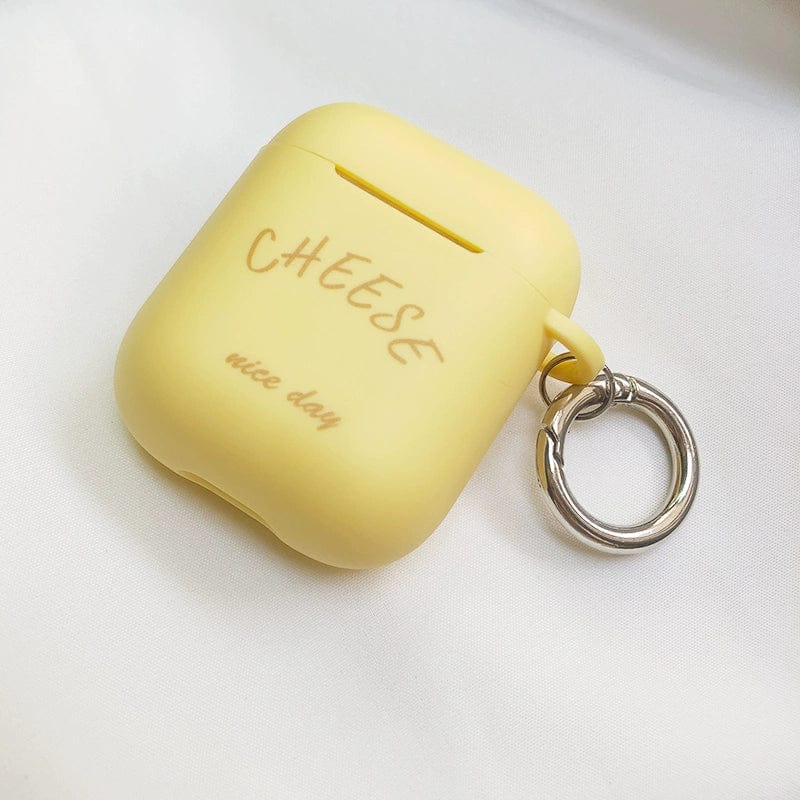 Showlu Fashion Store Cheese shell Airpods 1/2 Generation + round buckle Airpodspro2 Protective Case Niche Three Generations 3 Second Generation Silicone Soft Case for Apple Wireless Headset Protective Case Solid Color Ins Style Trendy Cute Cheese AirPods Cute Minimalist IPod