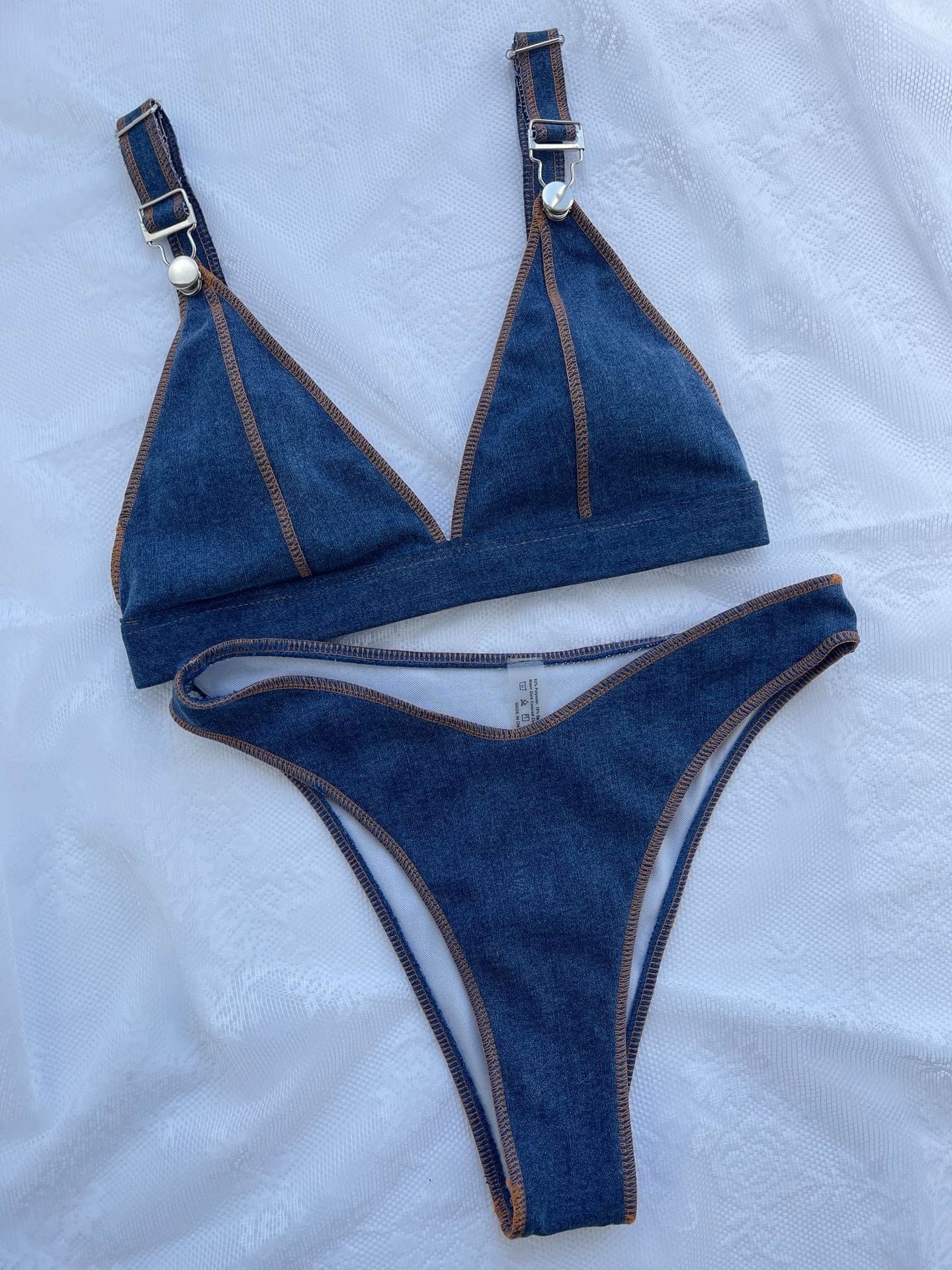 Showlu Fashion Store Chic Denim Blue High-Waist Bikini