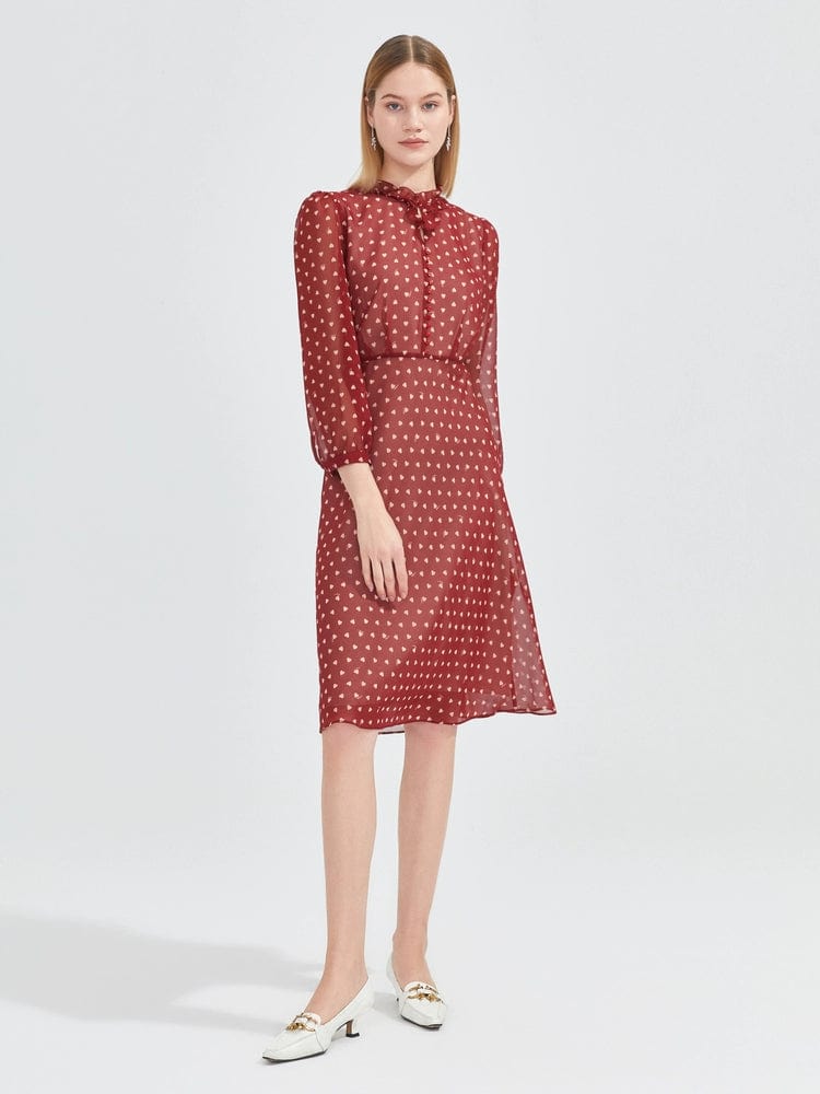 Showlu Fashion Store Chic Heart Polka Dot Chiffon Dress