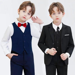 Showlu Fashion Store Children Elegant Black Blue Wedding Suit Teenager Kids Photograph Blazer Party Performance Costume Boys Ceremony Tuxedo Dress