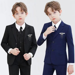 Showlu Fashion Store Children Elegant Black Blue Wedding Suit Teenager Kids Photograph Blazer Party Performance Costume Boys Ceremony Tuxedo Dress