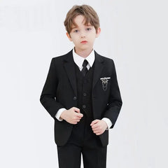 Showlu Fashion Store Children Elegant Black Blue Wedding Suit Teenager Kids Photograph Blazer Party Performance Costume Boys Ceremony Tuxedo Dress