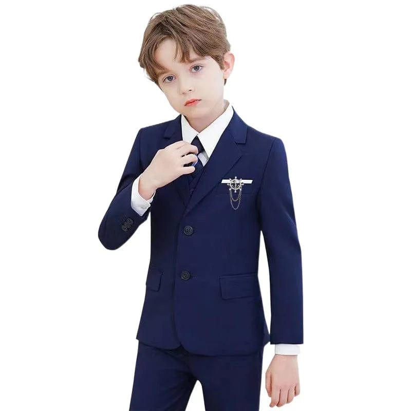 Showlu Fashion Store Children Elegant Black Blue Wedding Suit Teenager Kids Photograph Blazer Party Performance Costume Boys Ceremony Tuxedo Dress