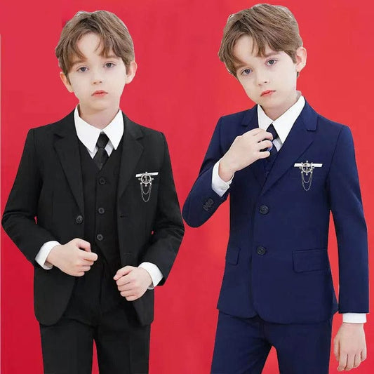 Showlu Fashion Store Children Elegant Black Blue Wedding Suit Teenager Kids Photograph Blazer Party Performance Costume Boys Ceremony Tuxedo Dress