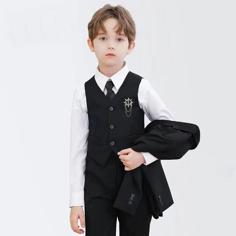 Showlu Fashion Store Children Elegant Black Blue Wedding Suit Teenager Kids Photograph Blazer Party Performance Costume Boys Ceremony Tuxedo Dress