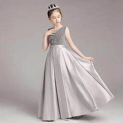 Showlu Fashion Store Children Girl Dress Shiny Luxury Princess Dresses Piano Competition Costume Clothes Evening Birthday Party Dresses Daughter Gift