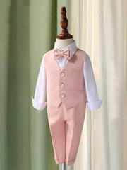 Showlu Fashion Store Children Pink Elegant Photography Suit Boys Formal Ceremony Costume Kids Birthday Wedding Party Dress Performance Tuxedo Set