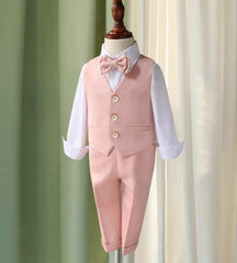 Showlu Fashion Store Children Pink Elegant Photography Suit Boys Formal Ceremony Costume Kids Birthday Wedding Party Dress Performance Tuxedo Set