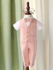 Showlu Fashion Store Children Pink Elegant Photography Suit Boys Formal Ceremony Costume Kids Birthday Wedding Party Dress Performance Tuxedo Set