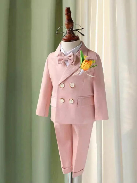 Showlu Fashion Store Children Pink Elegant Photography Suit Boys Formal Ceremony Costume Kids Birthday Wedding Party Dress Performance Tuxedo Set