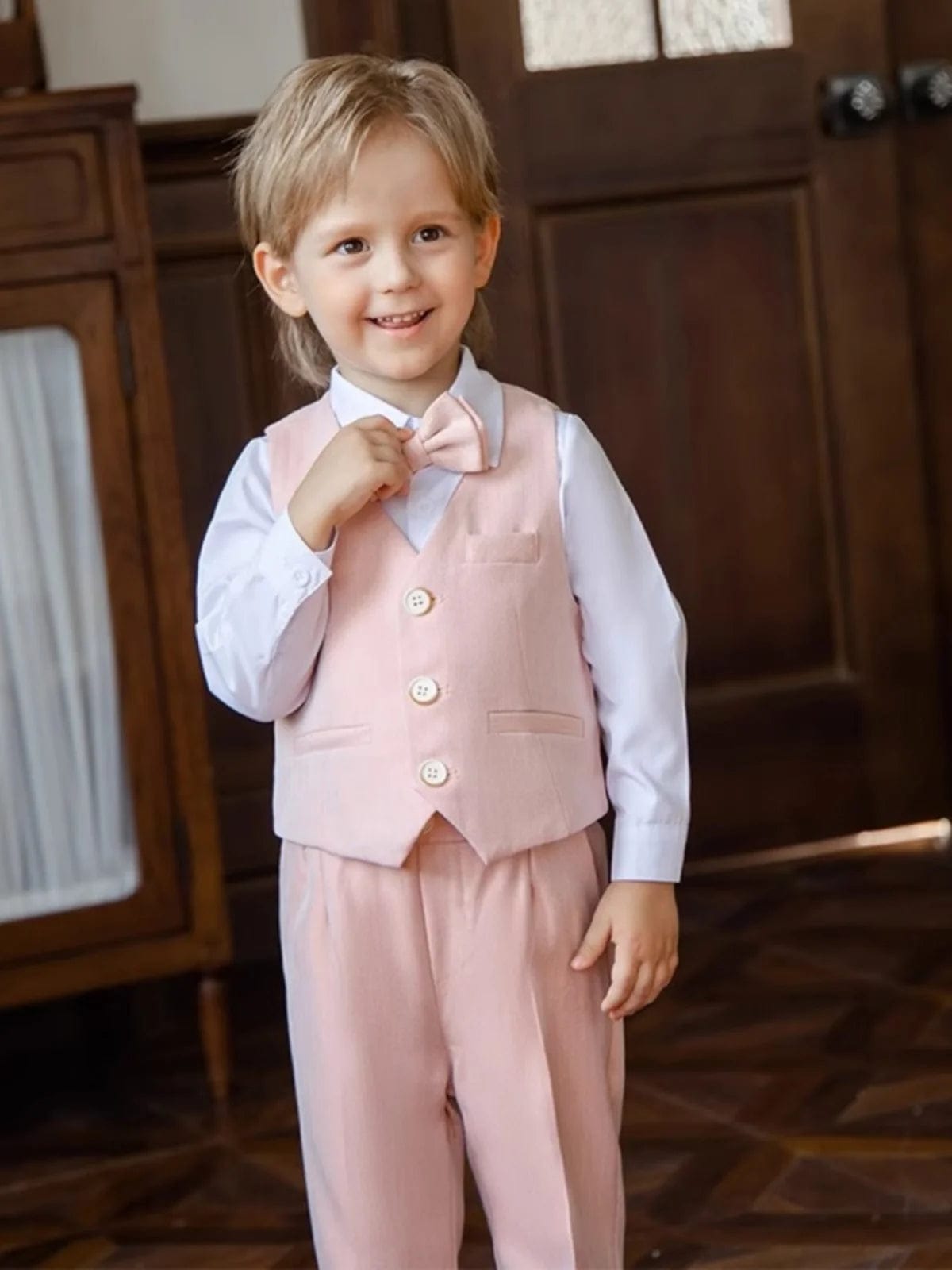 Showlu Fashion Store Children Pink Elegant Photography Suit Boys Piano Ceremony Costume Kids Birthday Wedding Party Dress Performance Stage Tuxedo