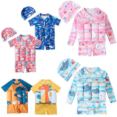 Showlu Fashion Store Children's Buoyancy Swimsuit One-piece Swimsuit for Kids Floating Rash Guards Cartoon Print Girls Boys Swimwear Swimming Clothes