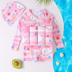 Showlu Fashion Store Children's Buoyancy Swimsuit One-piece Swimsuit for Kids Floating Rash Guards Cartoon Print Girls Boys Swimwear Swimming Clothes