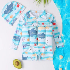 Showlu Fashion Store Children's Buoyancy Swimsuit One-piece Swimsuit for Kids Floating Rash Guards Cartoon Print Girls Boys Swimwear Swimming Clothes