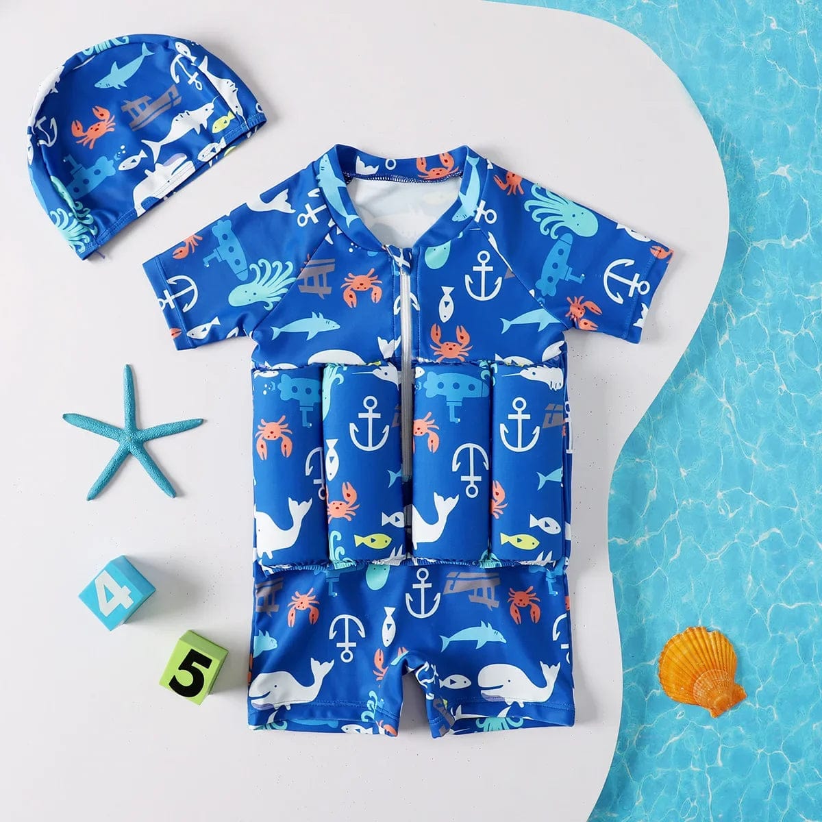 Showlu Fashion Store Children's Buoyancy Swimsuit One-piece Swimsuit for Kids Floating Rash Guards Cartoon Print Girls Boys Swimwear Swimming Clothes