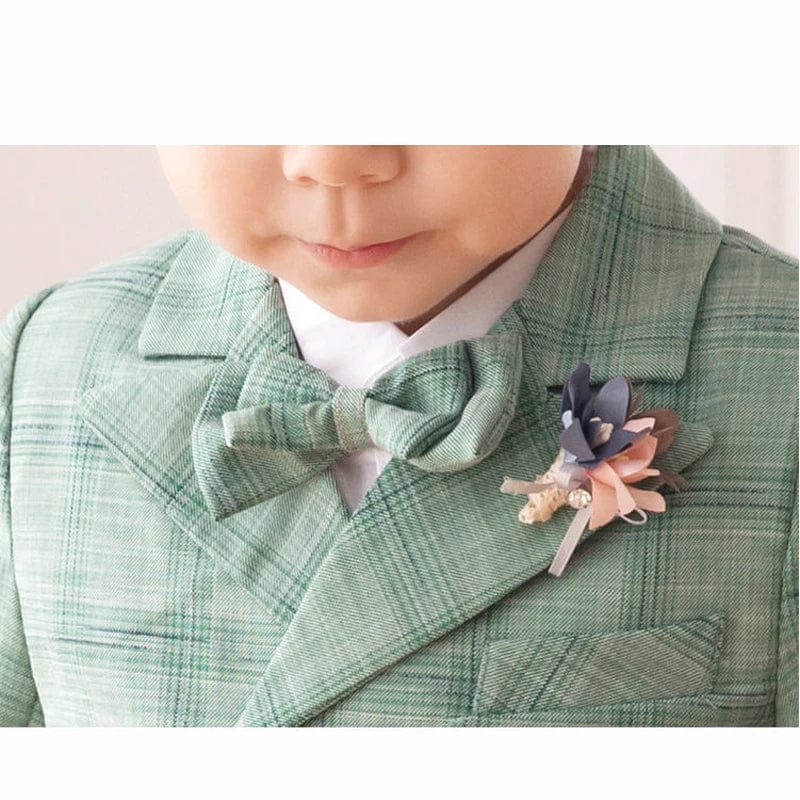 Showlu Fashion Store Children's Flormal Plaid Dress Suit Set Baby Boy Autumn Wedding Party Banquet Costume Kids Double Breasted Blazer Pants Bowtie