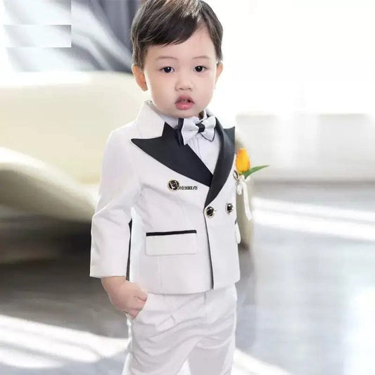 Showlu Fashion Store Children White Wedding Suit Prince Kids Jacket Pants Photograph Suit Flower Boys Tuxedo Dress Baby 1 Year Birthday Dress Costume