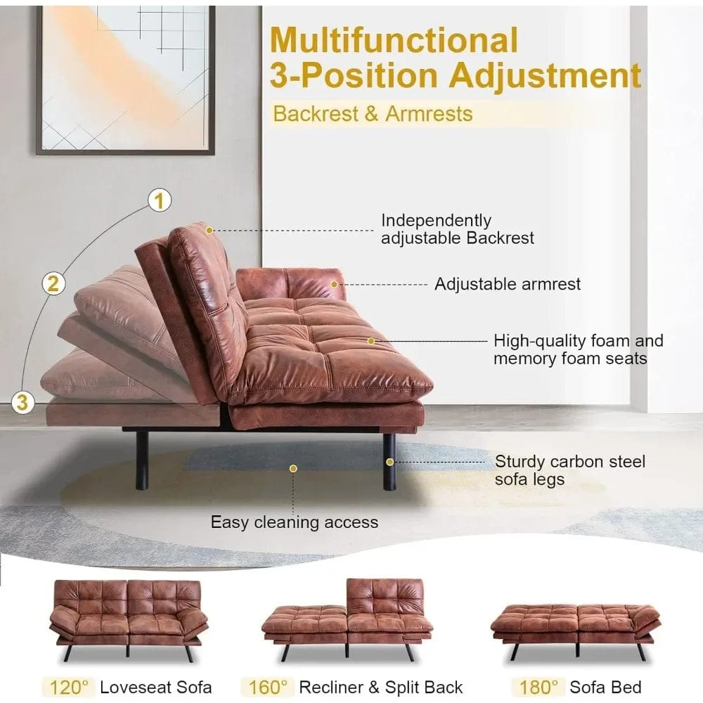 SHOWLU FASHION STORE CHINA Futon Sofa Bed Couch Convertible Futon Memory Foam Bed Love Seat Sleeper Sofa for Living Room,Backrests&Armrests Sofabed,Brown