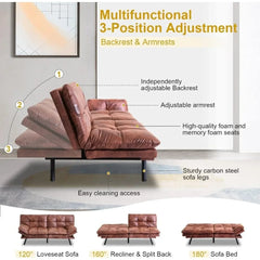 SHOWLU FASHION STORE CHINA Futon Sofa Bed Couch Convertible Futon Memory Foam Bed Love Seat Sleeper Sofa for Living Room,Backrests&Armrests Sofabed,Brown