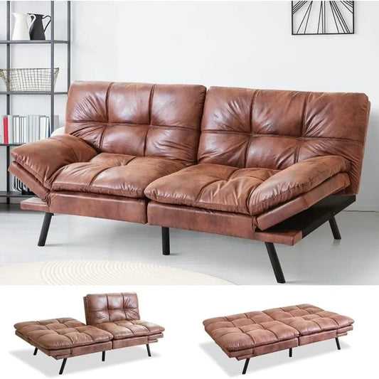 SHOWLU FASHION STORE CHINA Futon Sofa Bed Couch Convertible Futon Memory Foam Bed Love Seat Sleeper Sofa for Living Room,Backrests&Armrests Sofabed,Brown