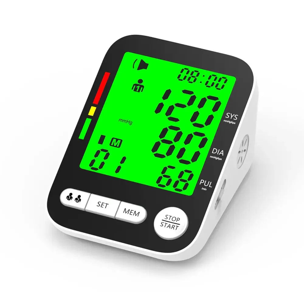 Digital blood pressure monitor by SHOWLU FASHION STORE with arm cuff and talking feature, electronic sphygmomanometer for accurate readings.