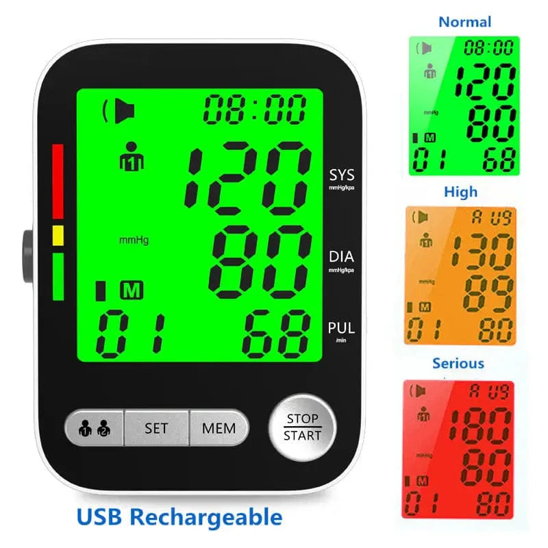 Digital blood pressure monitor from SHOWLU FASHION STORE with talking arm cuff, electronic sphygmomanometer, and BP measurement display.