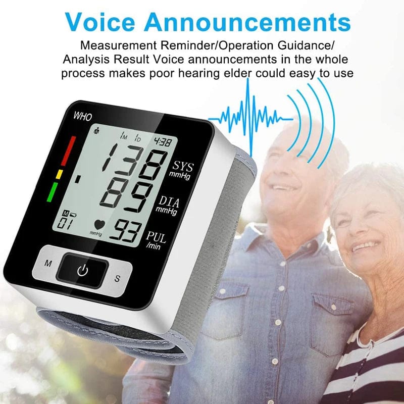 Digital wrist blood pressure monitor by SHOWLU FASHION STORE, high accuracy tonometer with digital display and cuff for easy readings.