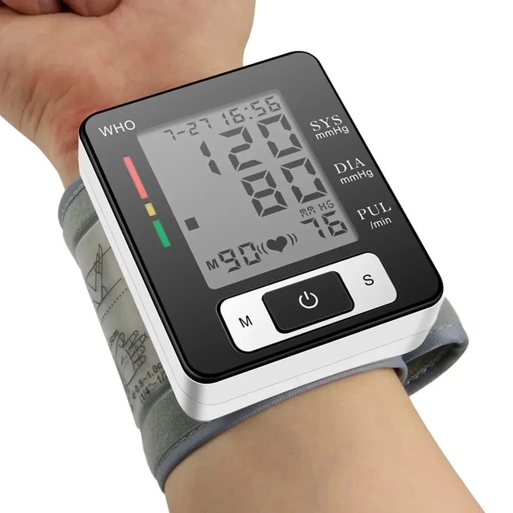 Digital wrist blood pressure monitor by SHOWLU FASHION STORE with high-accuracy cuff and digital display for easy BP measurement.