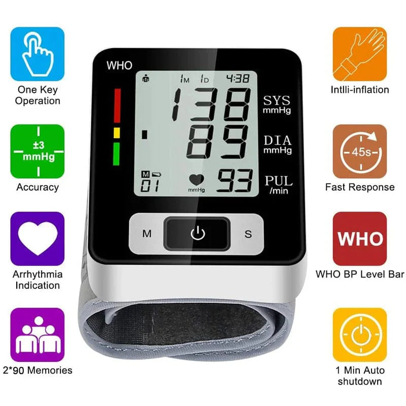 Digital wrist blood pressure monitor from SHOWLU FASHION STORE, high accuracy tonometer with cuff for electronic BP measurement