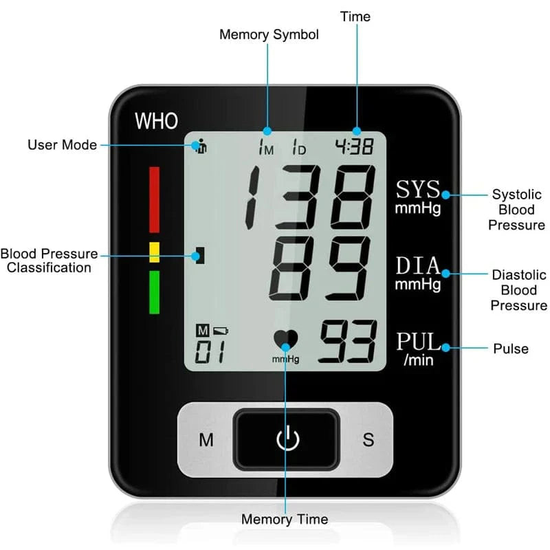 Digital wrist blood pressure monitor by SHOWLU FASHION STORE with cuff, display, and digital controls for accurate BP readings.