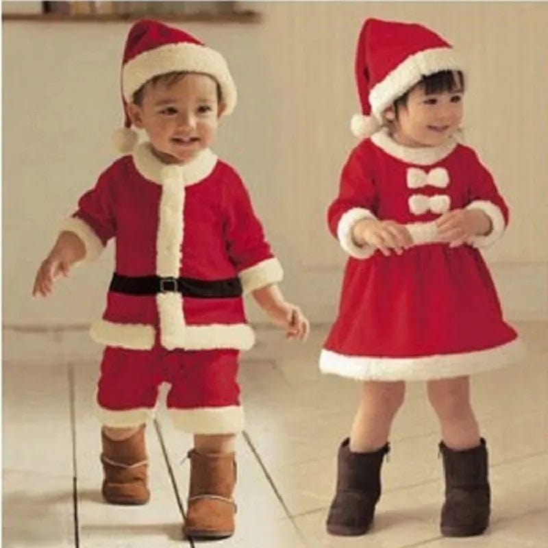 Showlu Fashion Store Christmas Baby Santa Claus Cosplay Costume Baby Boys Girls 3/4 Sleeve Clothes Toddler Kids Dress Children Clothing for 1-8 years