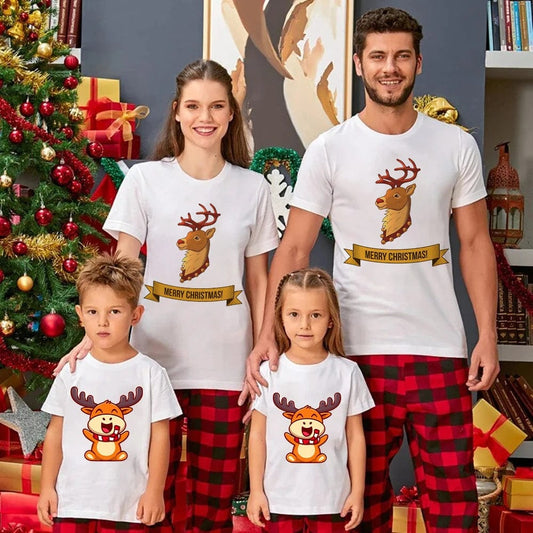 Showlu Fashion Store Christmas Deer Print Family Matching Outfits Xmas Mommy Daddy Kids Shirt Family Clothes Christmas Party Family Shirt Xmas Gift