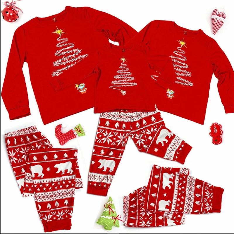 Showlu Fashion Store Christmas Pajamas Outfits Family Matching 2024 New Year Elk Plaid Printed 2PCS Pyjamas Pants Print Adult Kids Xmas Baby Clothing