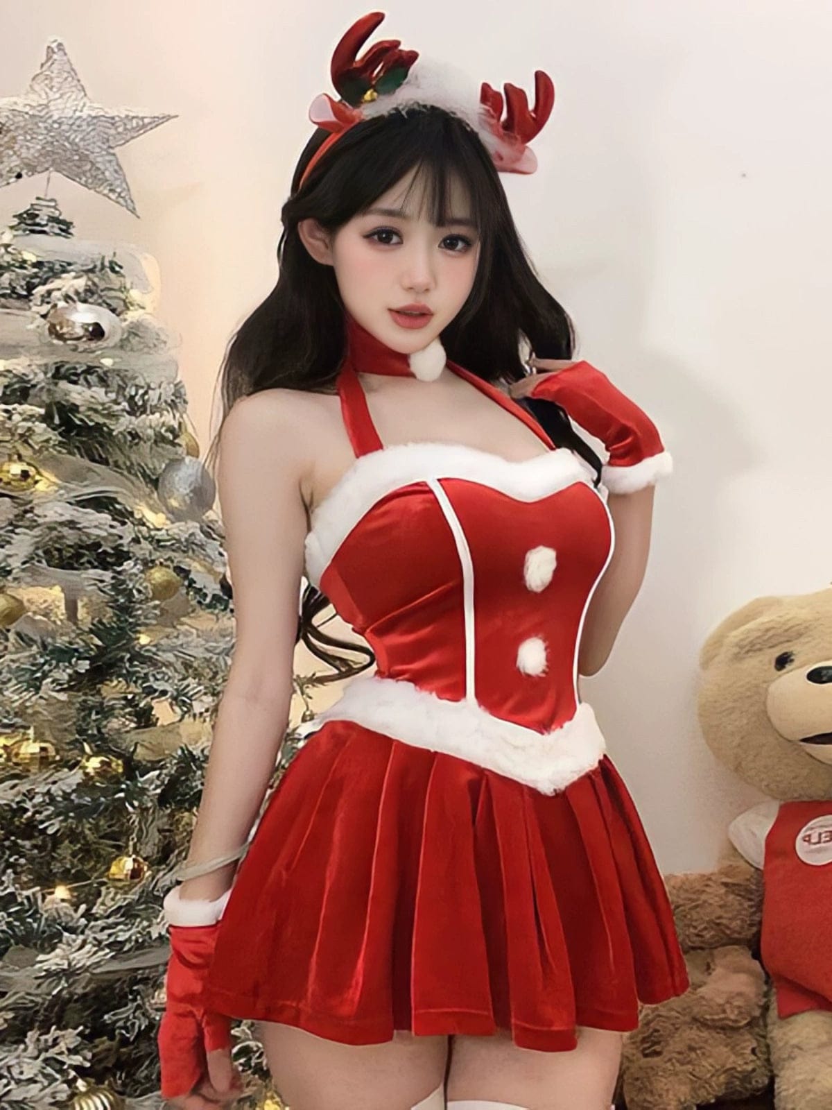 Showlu Fashion Store Christmas Women's Red Uniform Elk Battle Robe Dress