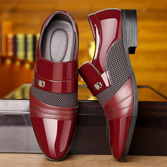 Showlu Fashion Store Classic Business Dress Men Shoes Formal Slip On Dress Shoes Mens Oxfords Footwear Elegent Leather Shoes For Men Loafers Wine Red