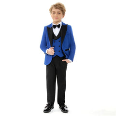 Showlu Fashion Store Classic Royal Blue Prom Suit for Boys 4 Piece Jacket Vest Pants Set Children Gift Peaked Lapel Blazer Kids Outfit Costume Suit