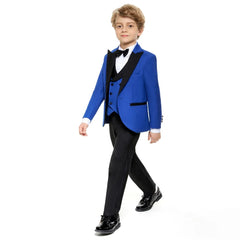 Showlu Fashion Store Classic Royal Blue Prom Suit for Boys 4 Piece Jacket Vest Pants Set Children Gift Peaked Lapel Blazer Kids Outfit Costume Suit