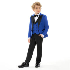 Showlu Fashion Store Classic Royal Blue Prom Suit for Boys 4 Piece Jacket Vest Pants Set Children Gift Peaked Lapel Blazer Kids Outfit Costume Suit