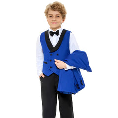 Showlu Fashion Store Classic Royal Blue Prom Suit for Boys 4 Piece Jacket Vest Pants Set Children Gift Peaked Lapel Blazer Kids Outfit Costume Suit