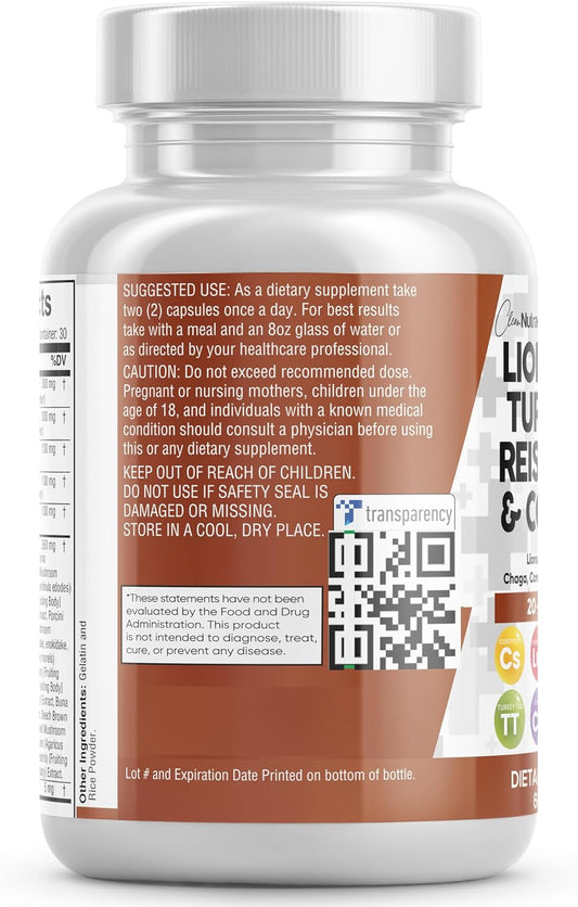  Showlu Fashion Store Clean Nutraceuticals Lions Mane 3000mg 20in1 Mushroom Supplement with Turkey Tail 2000mg Reishi 1000mg Cordyceps Chaga 1000mg Maitake Meshima Poria Cocos Shiitake Oyster Porcini Enoki 60 Count