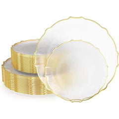  Showlu Fashion Store Clear Gold Rim / United States Tinted Plates 80 Piece Plastic Disposable Plates for Party Set For 40 Guests 40 X 7.5 Dessert Plates & 40 X 10 Thin Delicate