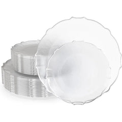  Showlu Fashion Store Clear Silver Rim / United States Tinted Plates 80 Piece Plastic Disposable Plates for Party Set For 40 Guests 40 X 7.5 Dessert Plates & 40 X 10 Thin Delicate