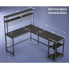 SHOWLU FASHION STORE CN L Shaped Desk with Hutch and Pegboard - 67" L Shaped Gaming Desk with LED Lights,Corner Computer Desk with Storage Shelves,Black